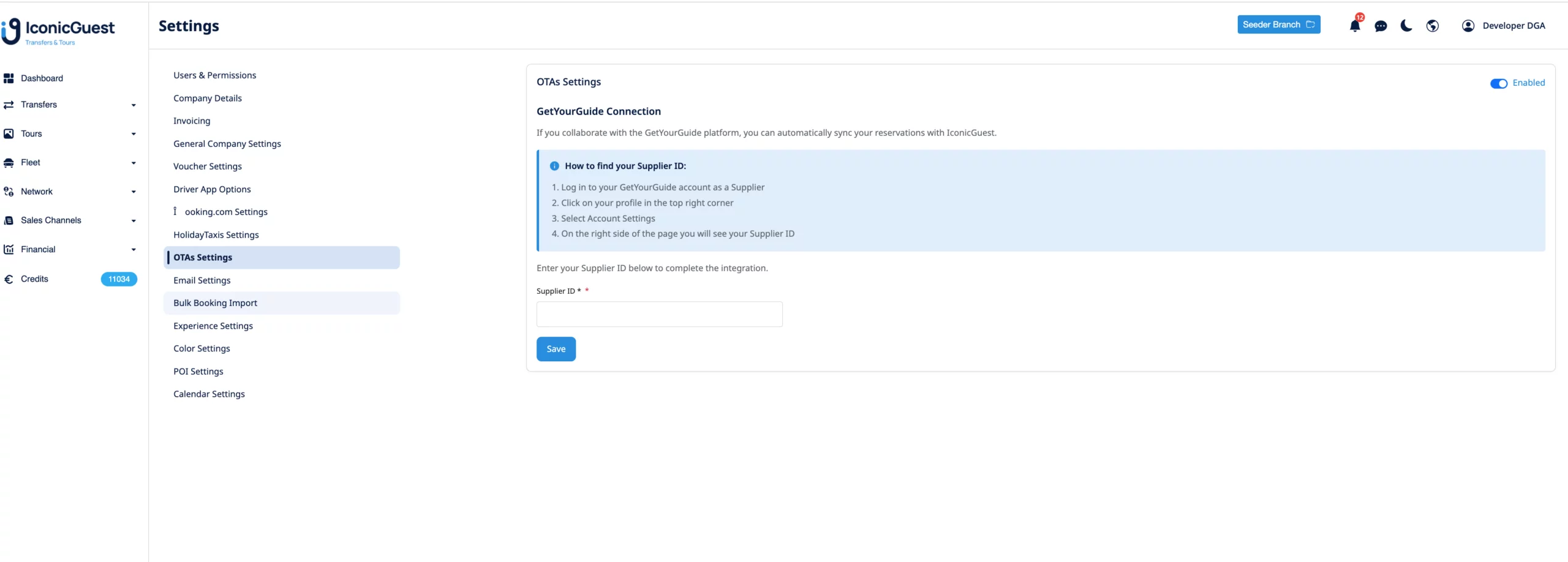 Καταχώριση Supplier ID στις Ρυθμίσεις OTAs του IconicGuest
