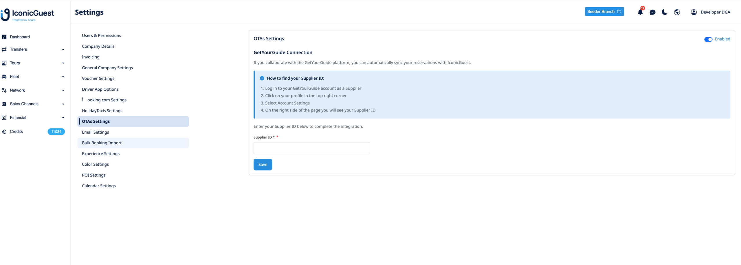 Καταχώριση Supplier ID στις Ρυθμίσεις OTAs του IconicGuest
